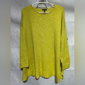 Eileen Fisher Organic Linen Cotton Scoop Neck Light Weight Sweater Chartreuse L